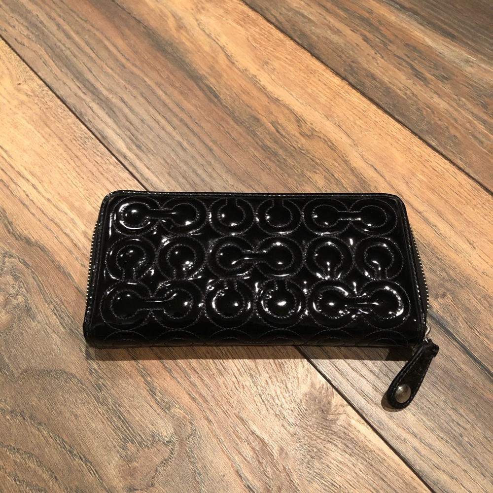 Black patent leather Coach wallet